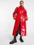 Фото #1 товара Missguided vinyl formal coat with faux fur cuff in red