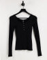 Pieces cotton button front long sleeve t-shirt in black - BLACK Черный, L - фото #1