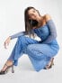 Фото #3 товара Amy Lynn Odette bardot wide leg jumpsuit in blue sparkle plisse