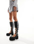 Фото #4 товара Lamoda Lift Up chunky knee boots with cut out buckle detail in black