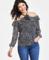 Petite Printed Cold-Shoulder Rosette Blouse, Created for Macy's