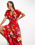 ASOS DESIGN plunge neck batwing midi dress with side godets in floral print