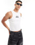 ASOS DESIGN muscle vest in white with text chest print