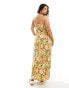 ASOS DESIGN Curve ruched bust maxi slip dress in mustard floral print