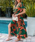 Women's Tropical Leaf Surplice Short Sleeve Maxi Beach Dress
