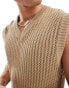 ONLY & SONS v neck open knit vest in beige