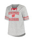 Фото #3 товара Women's Heather Gray Distressed Wisconsin Badgers Plus Size Striped Lace-Up T-shirt