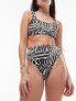 Topshop abstract print high waist bikini bottom in monochrome