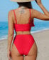 Фото #2 товара Women's V-Neck Ruffled Top & High Waist Bikini Set