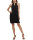 Women's Metallic-Neck Faux-Wrap Dress