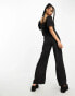 Glamorous Petite milkmaid wide leg jumpsuit with tie back in black cherry