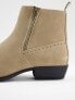 ASOS DESIGN cuban heel western chelsea boots in stone faux suede with zips