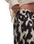 Topshop abstract leopard print plisse midi skirt in brown