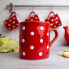 City to Cottage® - Keramik XXL Becher 500 ml | Kaffeebecher | Rot und Weiß | Polka Dots | Handgemacht | Keramik Geschirr | Große Tasse