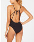 Lucky Brand 259048 Women's Plunge Front One Piece Swimsuit Black Size Large