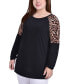 Фото #1 товара Plus Size Long Raglan Sleeve Tunic Top with Animal Print Insets