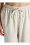 Фото #8 товара XSIDE Beli Lastikli Düz Keten Karışımlı Kadın Pantolon