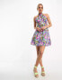 Pimkie halterneck mini dress with low back in purple floral Разноцветный, 34 - фото #1