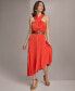 ფოტო #9 პროდუქტის Donna Karan Women's Halter-Neck Belted Midi Dress