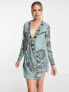 Фото #7 товара ASOS DESIGN drape embellished mini dress with floral artwork in teal