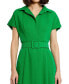 Women's Crepe Collared Short Sleeve Belt Detail Midi Dress