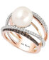 ფოტო #1 პროდუქტის Fresh Water Pearl (10mm) and Diamond (3/4 ct.t.w.) Ring in 14k White, Yellow and Rose Gold