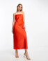 Фото #1 товара Pieces satin midi dress in coral red