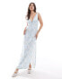 Фото #1 товара ASOS DESIGN tie front maxi slip dress in blue check floral print