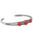 ფოტო #1 პროდუქტის Sterling Silver Genuine Coral 3 Stone Cuff Bracelet Size Small - Large