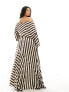 ASOS EDITION Curve fallen shoulder midi dress in chocolate stripe