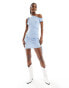 COLLUSION drop shoulder mini dress with seam and bunny ties detail in blue