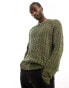 Фото #2 товара ASOS DESIGN oversized knitted pointelle crew neck jumper in khaki