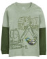 Фото #1 товара Toddler Construction Cotton Blend Long-Sleeve Tee - Green 3T