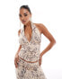 Фото #1 товара ASOS DESIGN halter top co ord with ruching detail in natural print