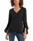 Women's Printed V-Neck 3/4-Flutter Sleeve Blouse