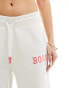 BOSS wide leg track pants in off white