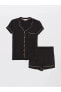 Your Fashion Style'dan Kadın Siyah Pijama Takımı Gömlek Yaka Düz