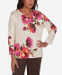 ფოტო #1 პროდუქტის Petite Wine Country Watercolor Floral Beaded Split Neck Top