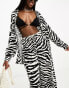 IIsla & Bird long sleeve beach shirt co-ord in black and white zebra print Черно-белый, 34 - фото #1