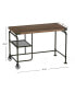 Industrial Metal Writing Desk With Wooden Top, Brown And Black
