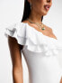 Фото #4 товара The Frolic frill one shoulder swimsuit in white