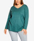 ფოტო #1 პროდუქტის Plus Size V Neck Essential Long Sleeve T-Shirt