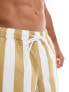 ASOS DESIGN seersucker swim shorts in short length in white and caramel stripe