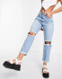 Фото #1 товара Parisian ripped mom jeans in light blue