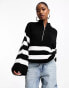 Фото #8 товара In The Style exclusive knitted half zip jumper in mono stripe