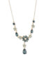 ფოტო #1 პროდუქტის Gold-Tone Pavé, Stone & Imitation Pearl Flower Lariat Necklace, 16" + 3" extender