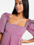 Фото #3 товара ASOS DESIGN petite structured prom mini dress with curved neckline detail in mauve