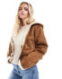 ASOS DESIGN Petite hooded shearling jacket in tan