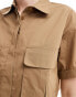 Pimkie cropped pocket detail shirt in camel