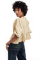 Glamorous smock top with bow front in beige brown stripe